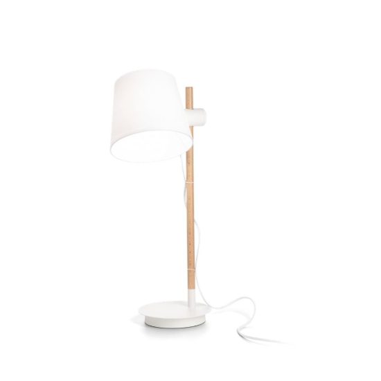 Ideal lux axel lampada da tavolo e27 66cm per soggiorno moderna bianca con stelo in legno