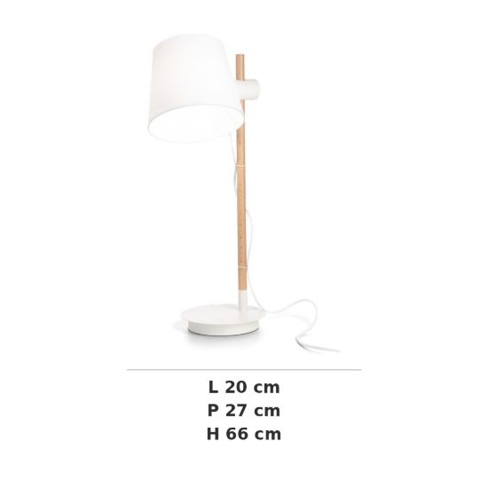 Ideal lux axel lampada da tavolo e27 66cm per soggiorno moderna bianca con stelo in legno