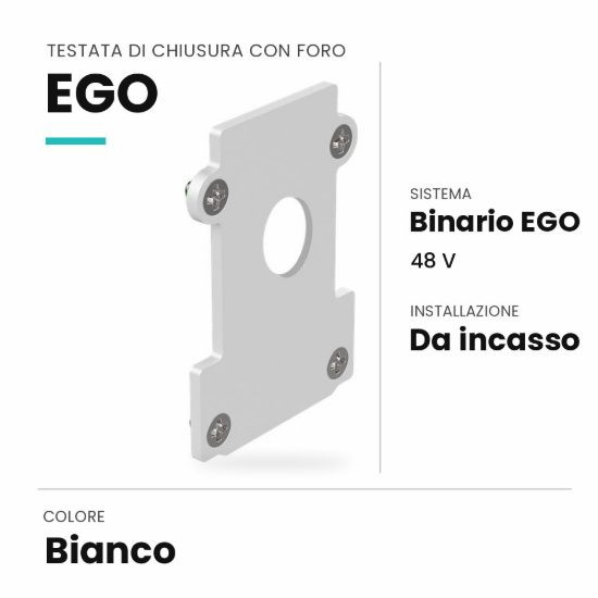 Ideal lux ego testata di chiusura con foro per binario da incasso bianca