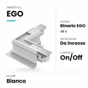 Ideal lux ego giunto a l per binario da incasso on-off bianco