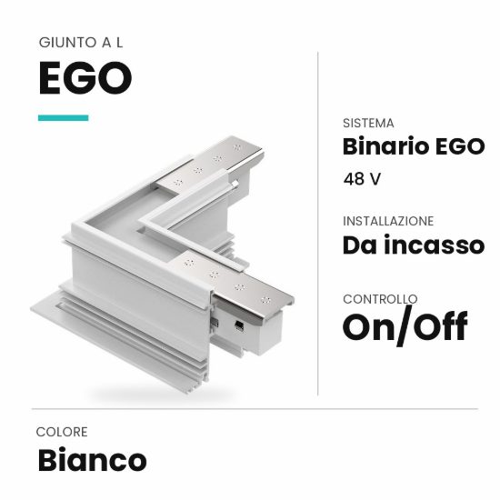 Ideal lux ego giunto a l per binario da incasso on-off bianco