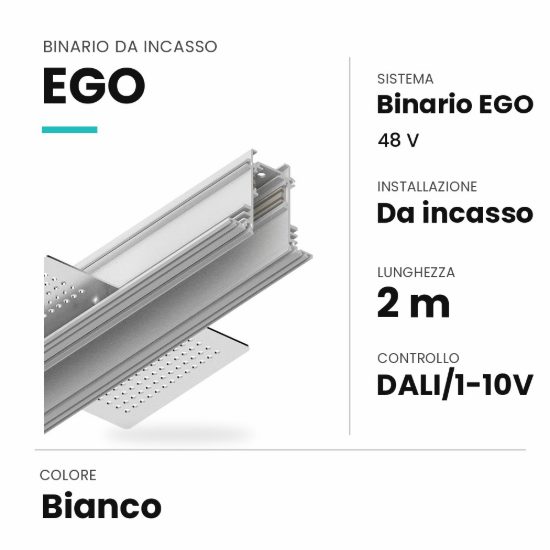 Ideal lux ego binario da incasso 48v 2m dali/1-10v bianco