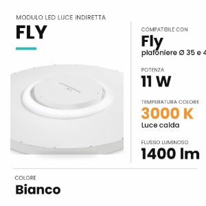 Ideal lux fly modulo led lineare a luce indiretta 11w 3000k per plafoniere 35 e 45cm bianco