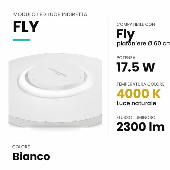 Ideal lux fly modulo led lineare a luce indiretta 17,5w 4000k per plafoniere 60cm bianco