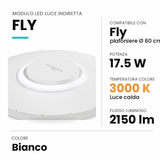 Ideal lux fly modulo led lineare a luce indiretta 17,5w 3000k per plafoniere 60cm bianco