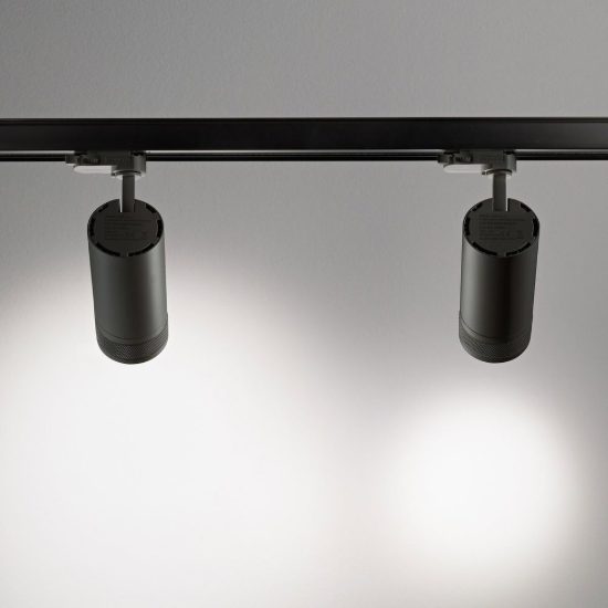 Ideal lux eos faretto per binario trifase orientabile led 15w 3000k con zoom cilindrico nero