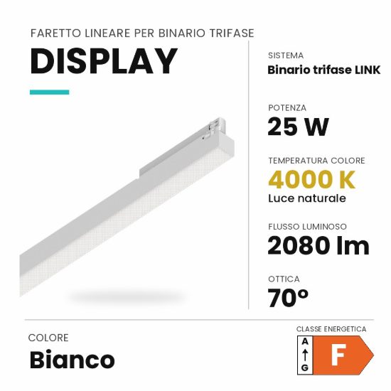 Ideal lux display lineare per binario trifase led 25w 4000k 106,5cm antiabbagliamento bianco