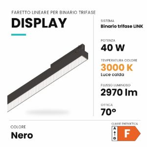 Ideal lux display lineare per binario trifase led 40w 3000k 159,5cm antiabbagliamento nero