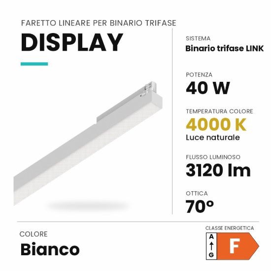 Ideal lux display lineare per binario trifase led 40w 4000k 159,5cm antiabbagliamento bianco