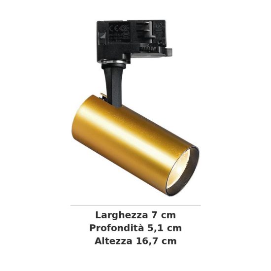 Ideal lux fox faretto per binario trifase orientabile led 8w 3000k cilindrico ottone