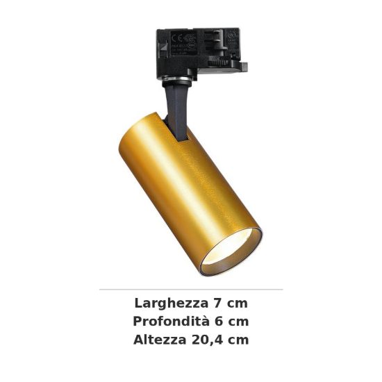 Ideal lux fox faretto per binario trifase orientabile led 15w 3000k cilindrico ottone