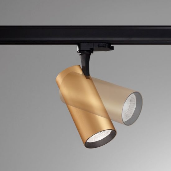Ideal lux fox faretto per binario trifase orientabile led 25w 3000k cilindrico ottone