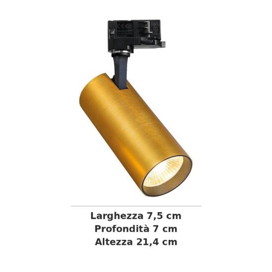 Ideal lux fox faretto per binario trifase orientabile led 25w 3000k cilindrico ottone
