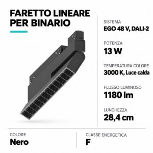Ideal lux ego flexible accent faretto lineare per binario led 13w 3000k 28,4cm dali nero