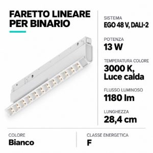 Ideal lux ego flexible accent faretto lineare per binario led 13w 3000k 28,4cm dali bianco