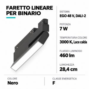 Ideal lux ego flexible wide faretto lineare per binario led 7w 3000k 28,4cm dali nero