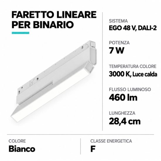 Ideal lux ego flexible wide faretto lineare per binario led 7w 3000k 28,4cm dali bianco