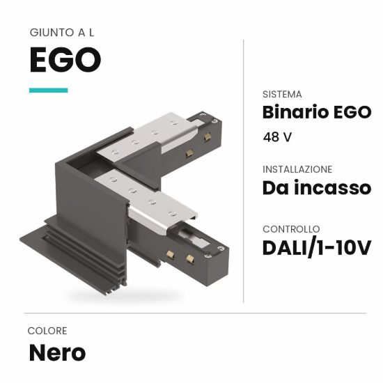 Ideal lux ego giunto a l per binario da incasso dali/1-10v nero