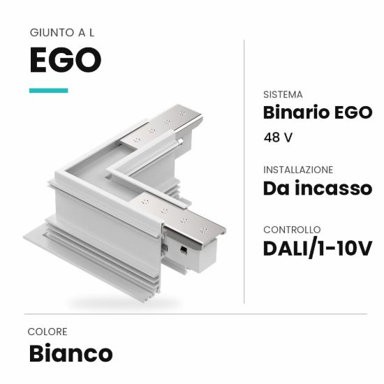 Ideal lux ego giunto a l per binario da incasso dali/1-10v bianco