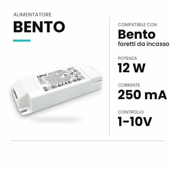 Ideal lux bento alimentatore dimmerabile 1-10v 12w 250ma per faretti da incasso