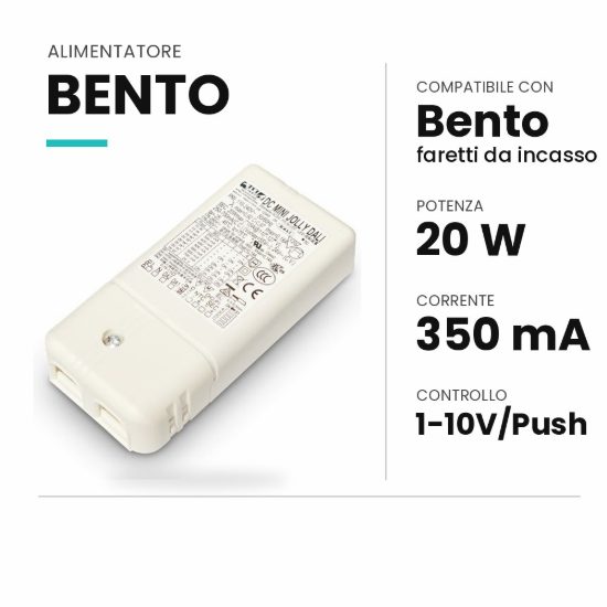 Ideal lux bento alimentatore dimmerabile 1-10v/push 20w 350ma per faretti da incasso