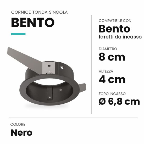 Ideal lux bento cornice tonda singola per faretti da incasso nera