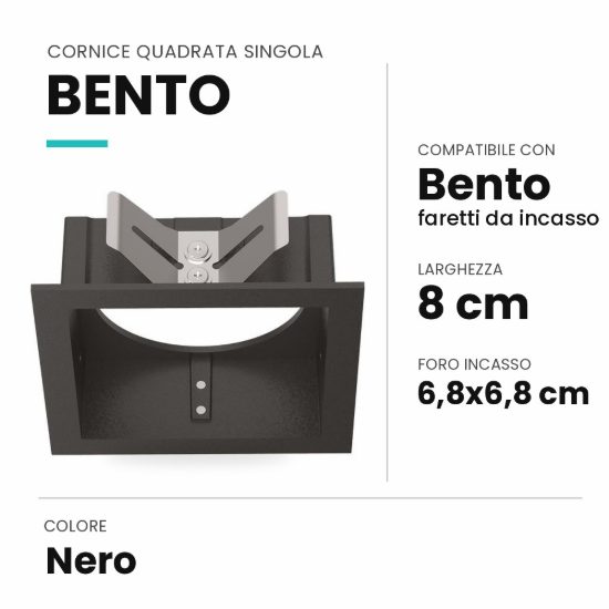Ideal lux bento cornice quadrata singola per faretti da incasso nera
