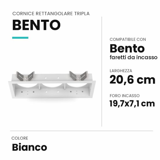 Ideal lux bento cornice rettangolare tripla per faretti da incasso bianca