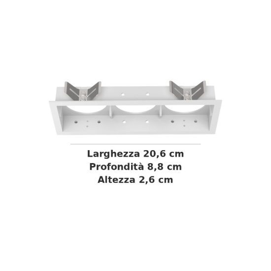 Ideal lux bento cornice rettangolare tripla per faretti da incasso bianca