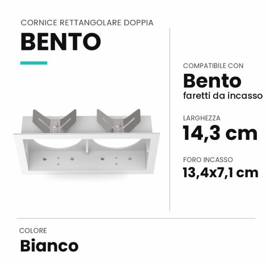 Ideal lux bento cornice rettangolare doppia per faretti da incasso bianca