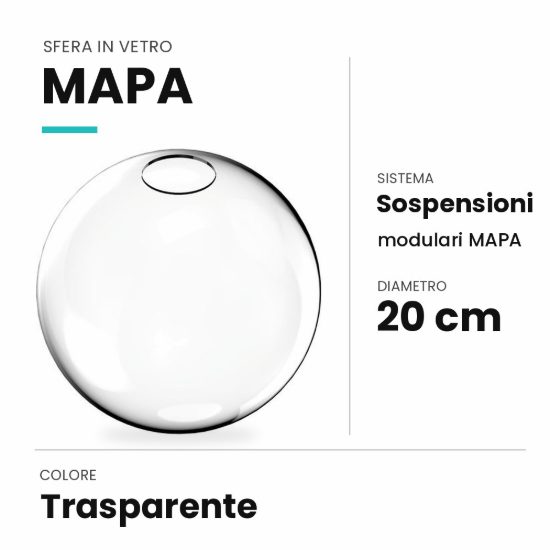 Ideal lux mapa sfera in vetro trasparente 20cm per sospensioni modulari