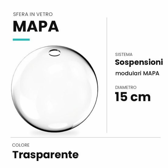 Ideal lux mapa sfera in vetro trasparente 15cm per sospensioni modulari