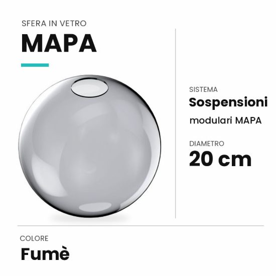 Ideal lux mapa sfera in vetro fumè 20cm per sospensioni modulari