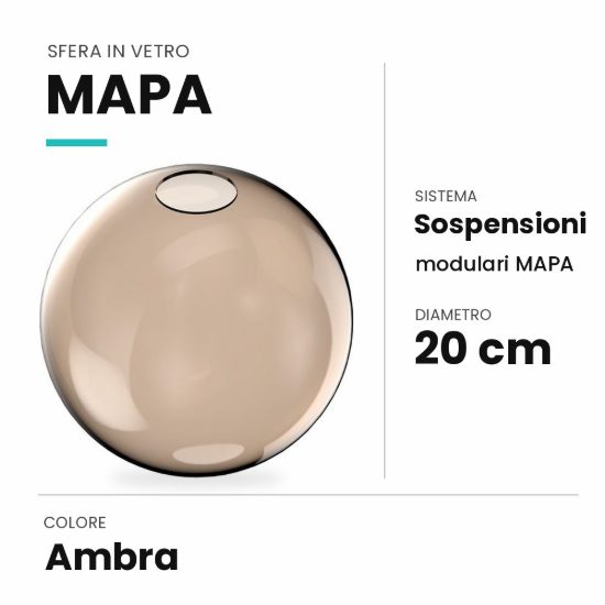 Ideal lux mapa sfera in vetro ambra 20cm per sospensioni modulari