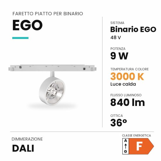 Ideal lux ego faretto piatto per binario 48v orientabile led 9w 3000k dali bianco