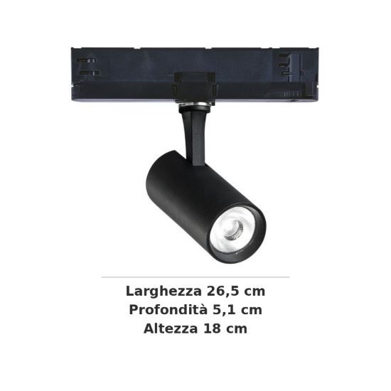 Ideal lux fox faretto per binario trifase orientabile led 8w 3000k 1-10v cilindrico nero