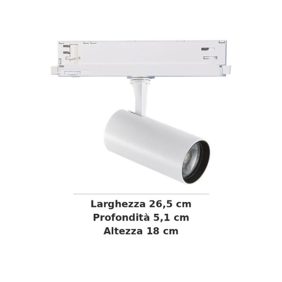 Ideal lux fox faretto per binario trifase orientabile led 8w 3000k 1-10v cilindrico bianco