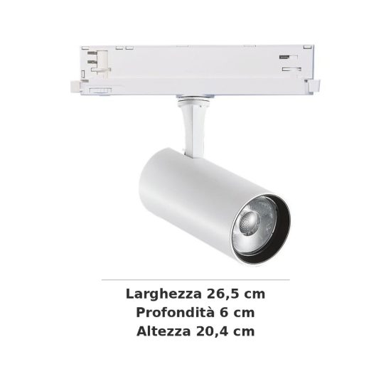 Ideal lux fox faretto per binario trifase orientabile led 15w 3000k 1-10v cilindrico bianco