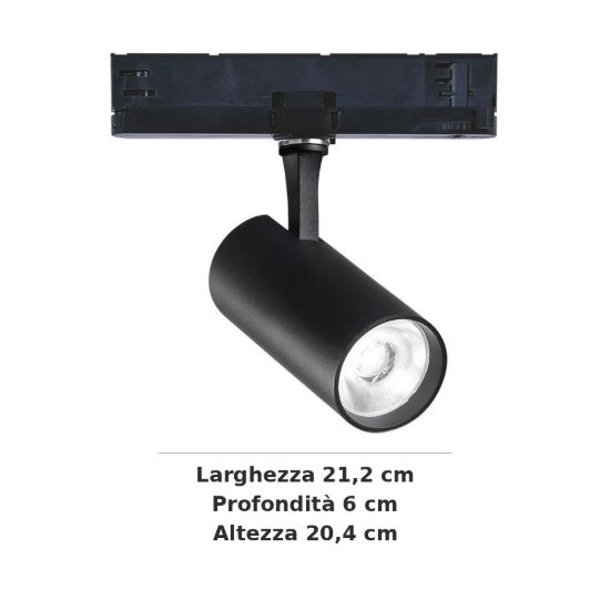 Ideal lux fox faretto per binario trifase orientabile led 15w 3000k dali cilindrico nero