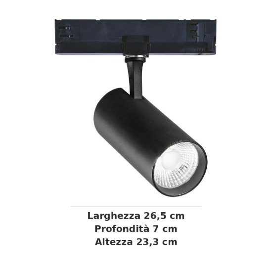 Ideal lux fox faretto per binario trifase orientabile led 25w 3000k 1-10v cilindrico nero
