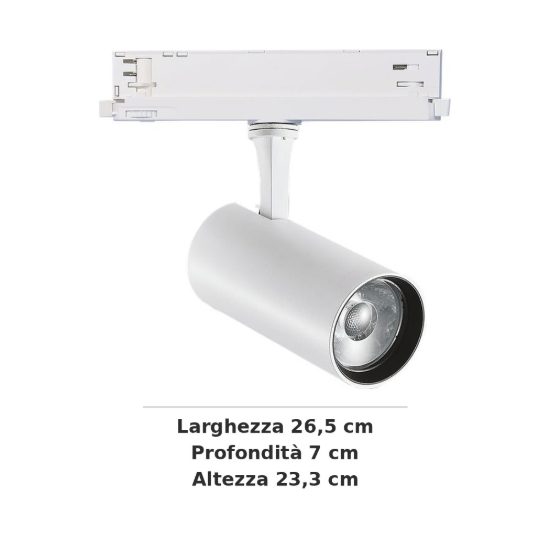 Ideal lux fox faretto per binario trifase orientabile led 25w 3000k 1-10v cilindrico bianco