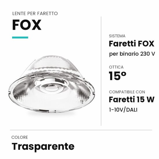 Ideal lux fox lente 15° per faretti 15w 1-10v/dali trasparente