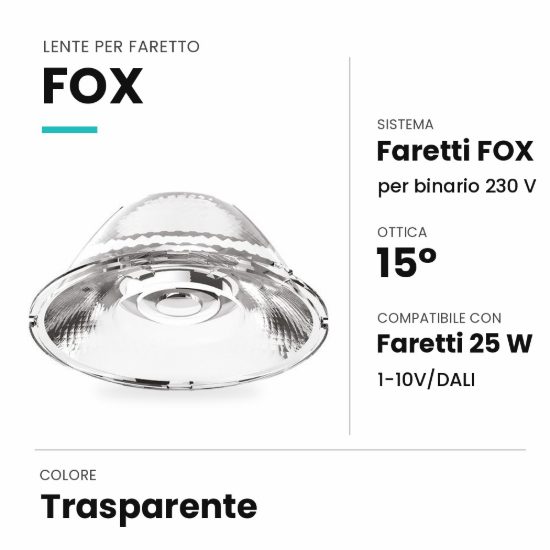 Ideal lux fox lente 15° per faretti 25w 1-10v/dali trasparente
