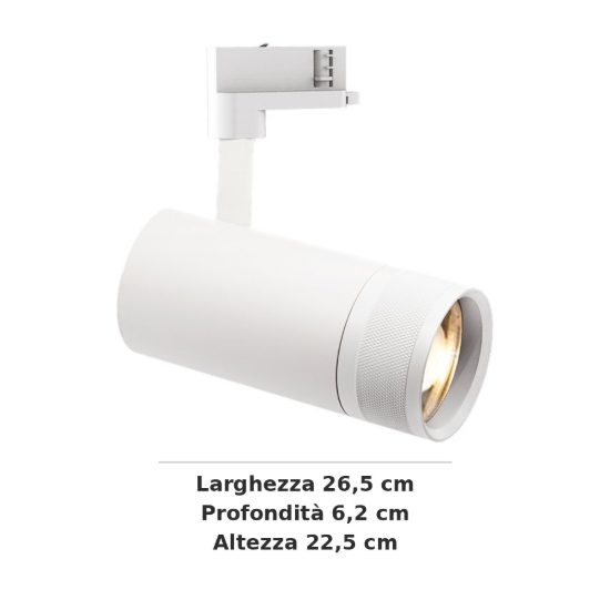 Ideal lux eos faretto per binario trifase orientabile led 15w 3000k con zoom 1-10v cilindrico bianco