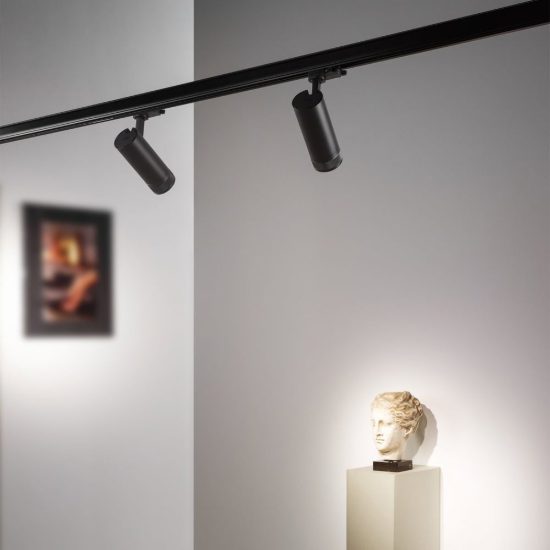 Ideal lux eos faretto per binario trifase orientabile led 25w 3000k con zoom 1-10v cilindrico nero