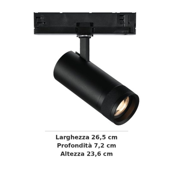 Ideal lux eos faretto per binario trifase orientabile led 25w 3000k con zoom 1-10v cilindrico nero