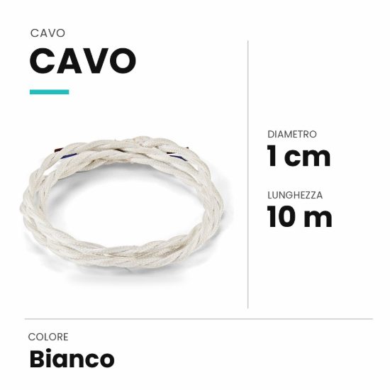 Ideal lux cavo in tessuto intrecciato 10m bianco
