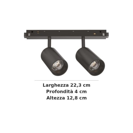 Ideal lux ego faretto doppio per binario 48v orientabile led 16w 3000k 1-10v nero