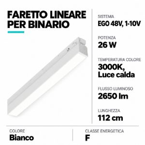 Ideal lux ego wide faretto lineare per binario led 26w 3000k 112cm 1-10v bianco