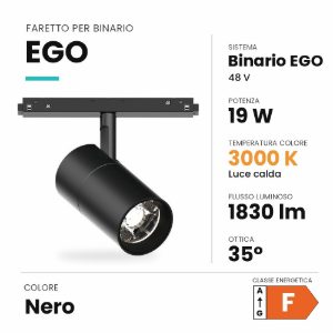 Ideal lux ego faretto per binario 48v orientabile led 19w 3000k nero